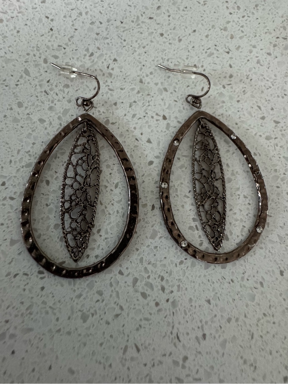 Bronze Filigree Teardrop Dangle Earrings